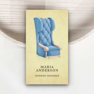 Blue Retro Chair Furniture Store Interior Designer Business Card