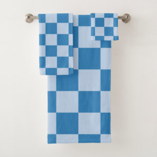 Blue Retro Check Bath Towel Set