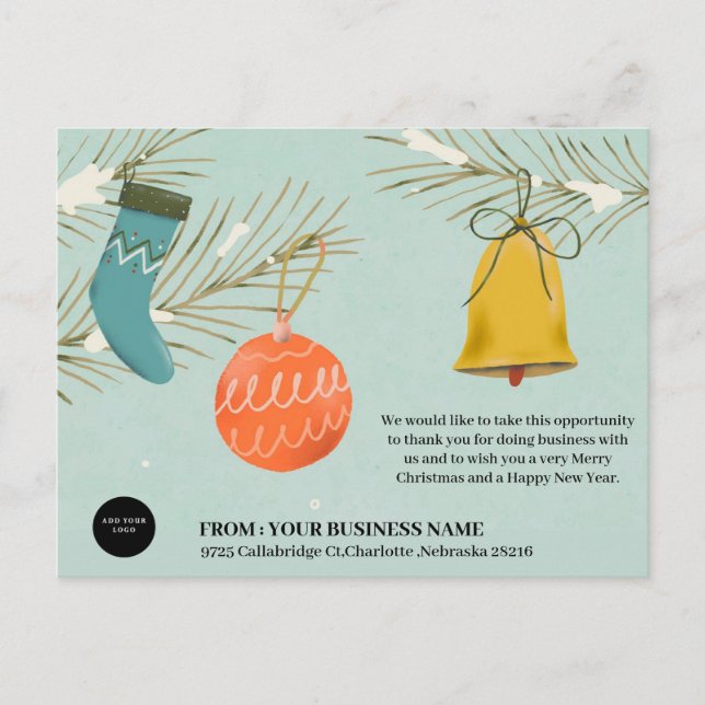 Blue Retro Christmas Business Corporate Logo Holiday Postcard (Front)