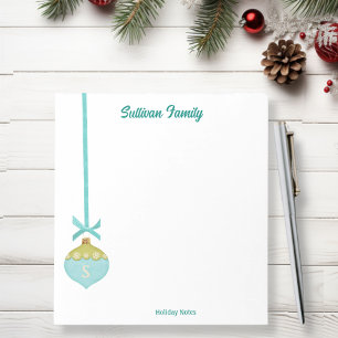 Blue Retro Christmas Ornament Monogram Notepad