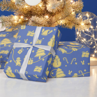 Blue Retro Christmas Pattern Wrapping Paper