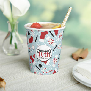 Blue Retro Christmas Peppermint Birthday Paper Cups