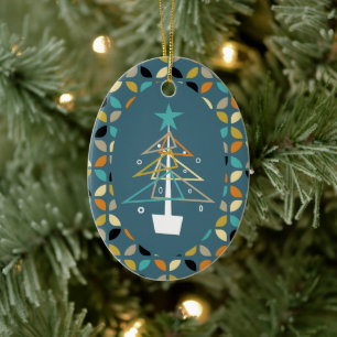 Blue Retro Christmas Tree Mid-century Throwback Ceramic Tree Decoration