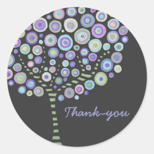 Blue Retro Circle Tree Thank You Label Sticker
