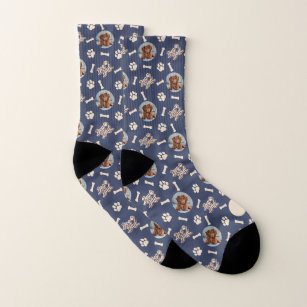 Blue Retro Dog Dad Photo Pattern Socks