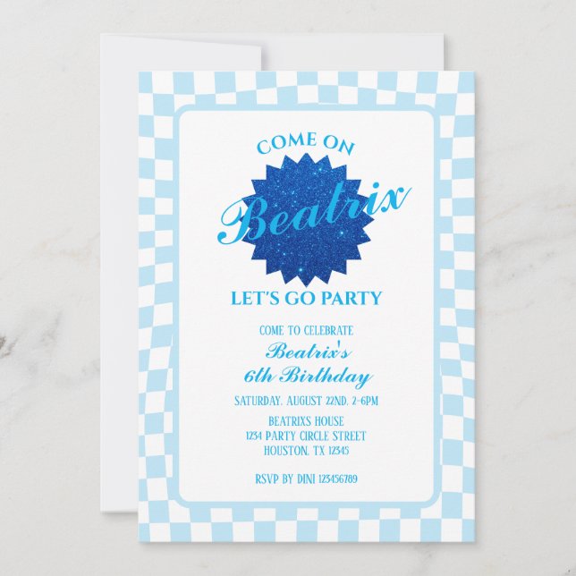 Blue Retro Doll  Birthday Invitation (Front)