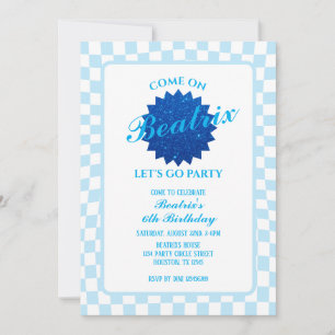Blue Retro Doll  Birthday Invitation
