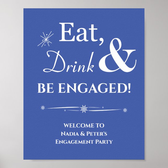 Blue Retro Eat Drink Be Engaged Engagement Poster (Front)