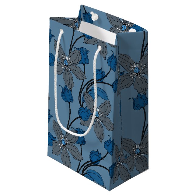 Blue retro ethnic elegant flower pattern small gift bag (Front Angled)