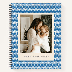 Blue Retro Floral Best Mum Ever Photo Mother's Day Notebook
