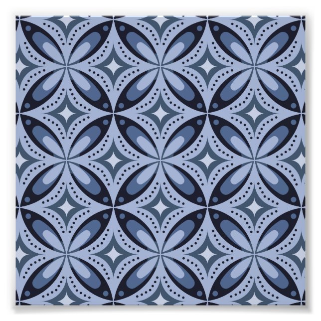 Blue Retro Geometric Pattern Photo Print (Front)
