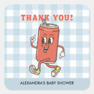 Blue Retro Gingham She Is Ready To Pop Thank You Square Sticker