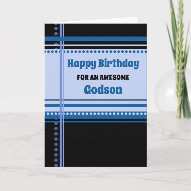 Blue Retro Godson Birthday Card (Front)