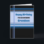 Blue Retro Grandson Birthday Card<br><div class="desc">Birthday card for grandson with fun blue and black retro pattern and thoughtful verse.</div>