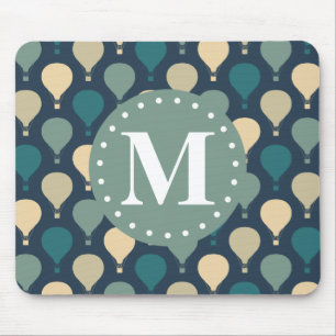 Blue Retro Hot Air Balloon Pattern Monogram Mouse Mat