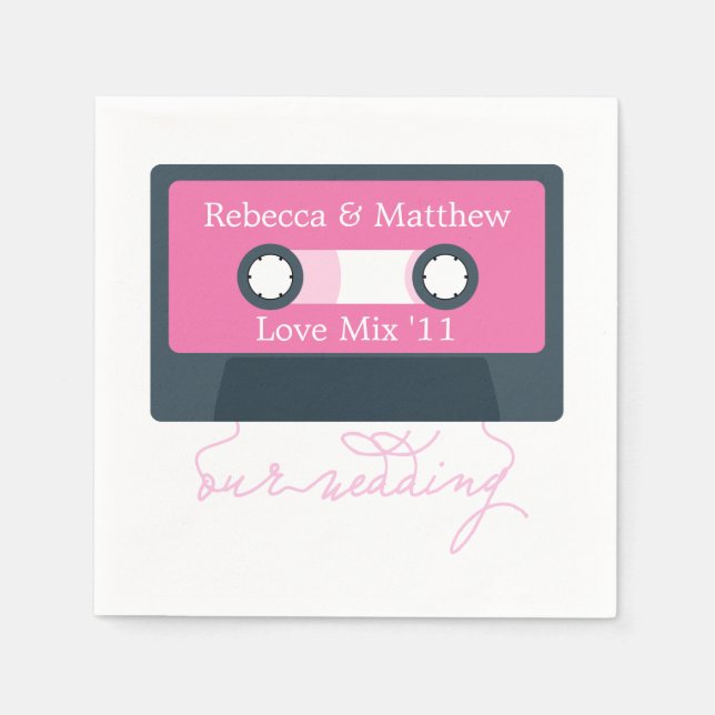 Blue Retro Mixtape Wedding Napkin (Front)