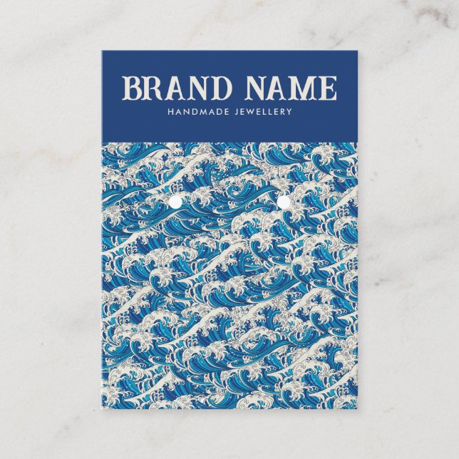 Blue Retro Modern Wave Earrings Display Card (Front)