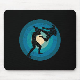 Blue Retro Muay Thai - Nak Muay, Kickboxing Gift  Mouse Mat