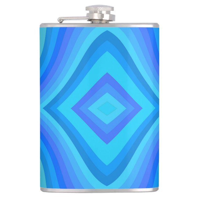 Blue Retro Pattern Hip Flask (Front)