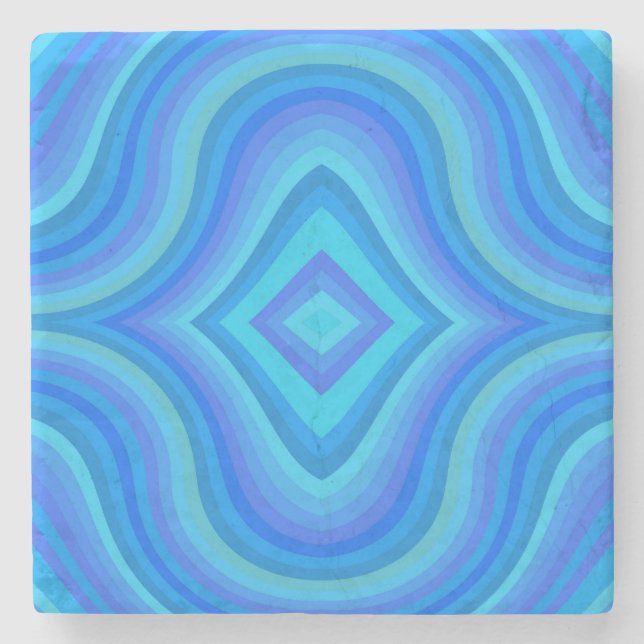 Blue Retro Pattern Stone Coaster (Front)
