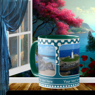 Blue Retro Polka Dot Your Photos Mug