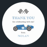 Blue Retro Race Car Theme Thank You Classic Round Sticker<br><div class="desc">Cute Retro Race Car theme,  birthday party thank you favour sticker.</div>