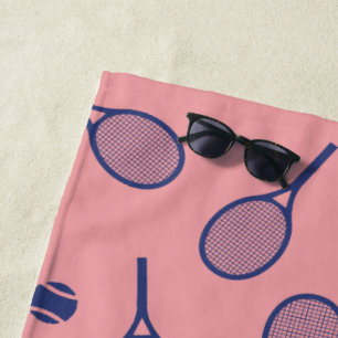 Blue Retro Racquets Ball Pattern Tennis Player Beach Towel