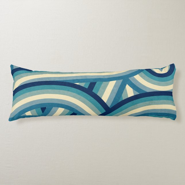 Blue Retro Rainbow Stripes Pattern Body Cushion (Front)