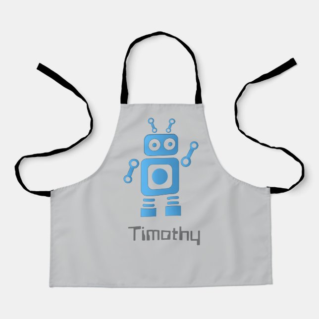 Blue Retro Robot Apron (Front)