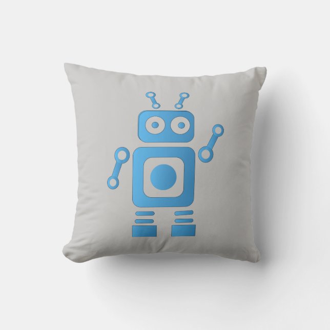 Blue Retro Robot Cushion (Front)