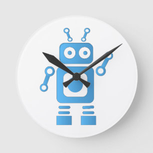 Blue Retro Robot Round Clock