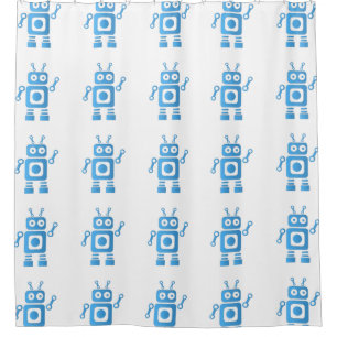 Blue Retro Robot Shower Curtain