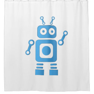 Blue Retro Robot Shower Curtain