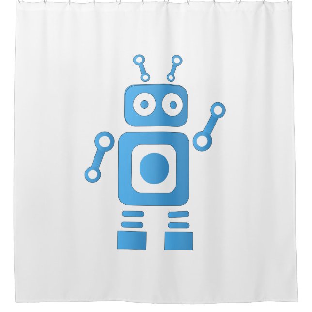 Blue Retro Robot Shower Curtain (Front)