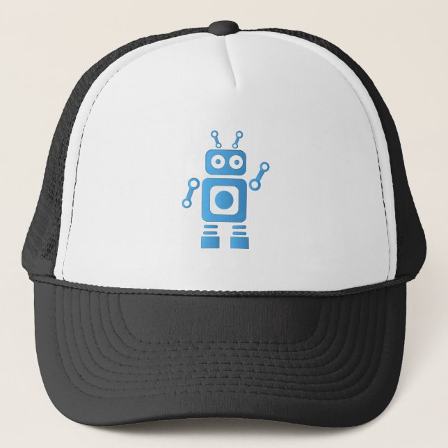 Blue Retro Robot Trucker Hat (Front)