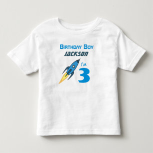 Blue Retro Rocket Ship Personalised Birthday Boy Toddler T-Shirt