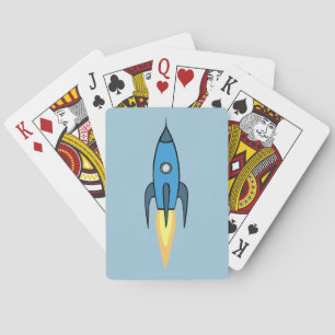 Blue Retro Rocketship Cute Cartoon Design Playing Cards