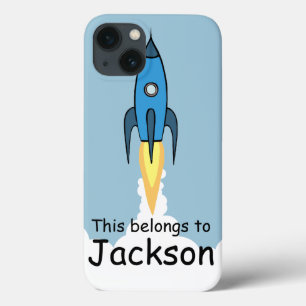 Blue Retro Rocketship Personalised iPad Case