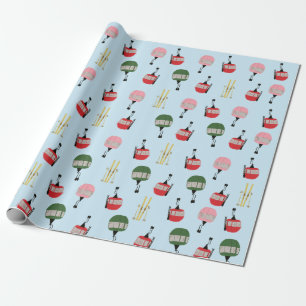 Blue Retro Ski Lift Gondola Winter Skiing  Wrapping Paper