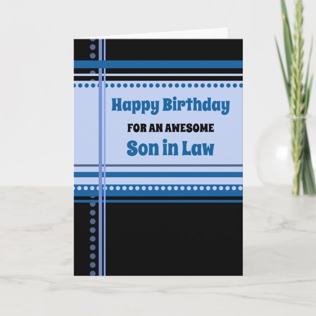 Blue Retro Son in Law  Birthday Card (Front)