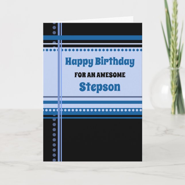 Blue Retro Stepson Birthday Card (Front)