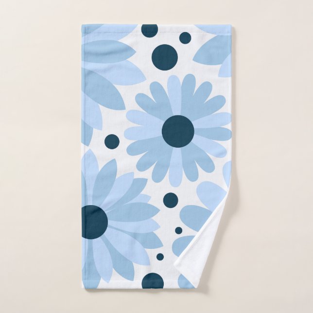 Blue retro style daisies and dark blue dots bath towel set (Hand Towel)