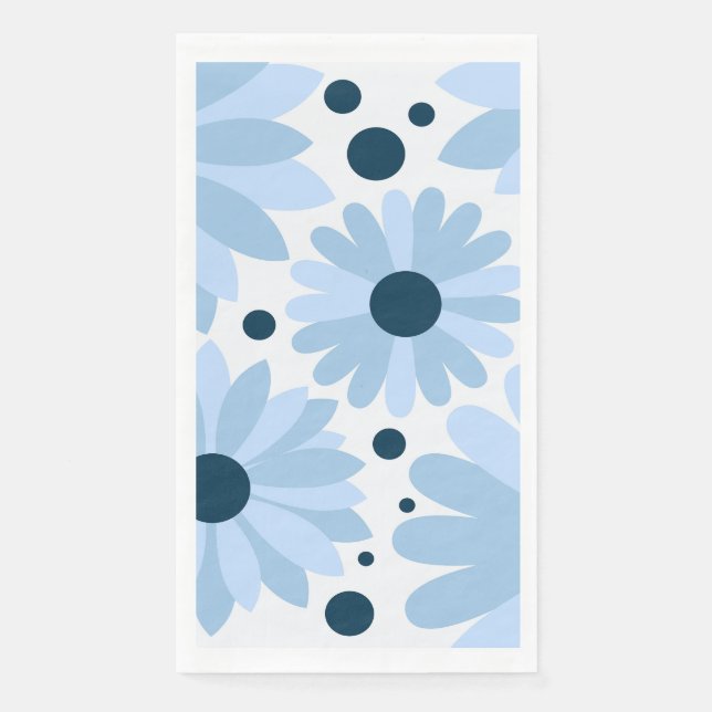 Blue retro style daisies and dark blue dots napkin (Front)