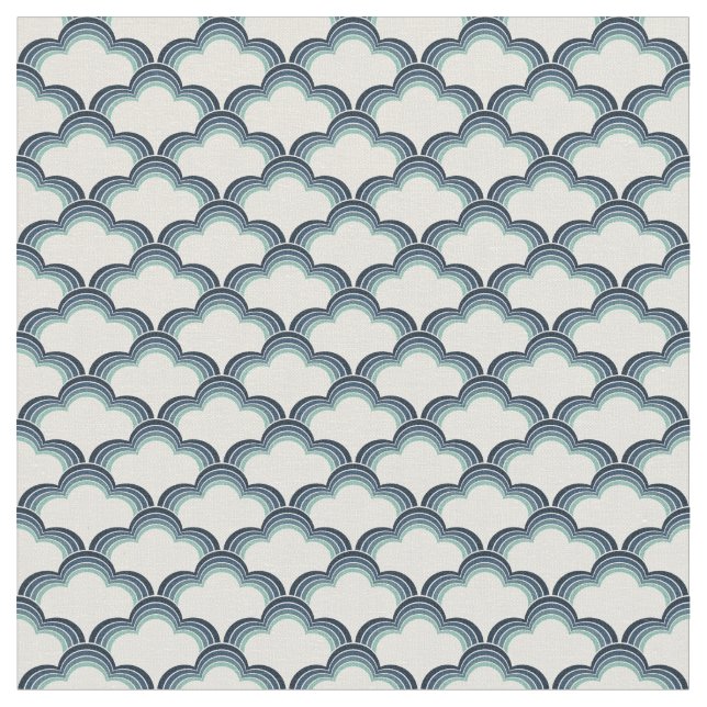 Blue retro style waves pattern fabric (Close Up)