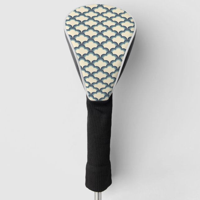 Blue retro style waves pattern golf head cover (Front)