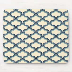 Blue retro style waves pattern mouse mat