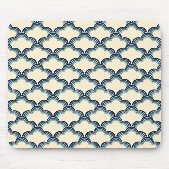 Blue retro style waves pattern mouse mat (Front)
