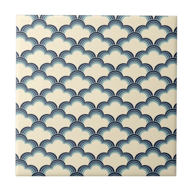 Blue retro style waves pattern tile (Front)