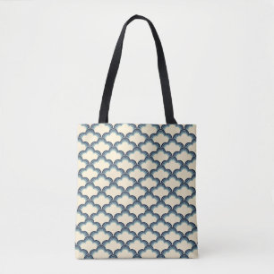 Blue retro style waves pattern tote bag