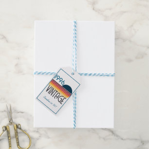 Blue Retro Sun 1996 Photo 30th Birthday Stripe  Gift Tags
